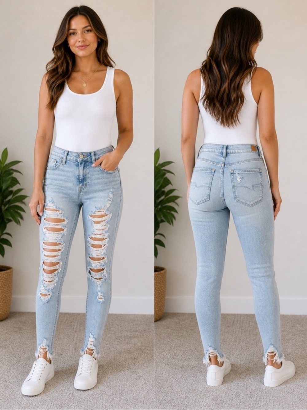 American Eagle Distressed Light Wash Raw Hem Jegging Crop